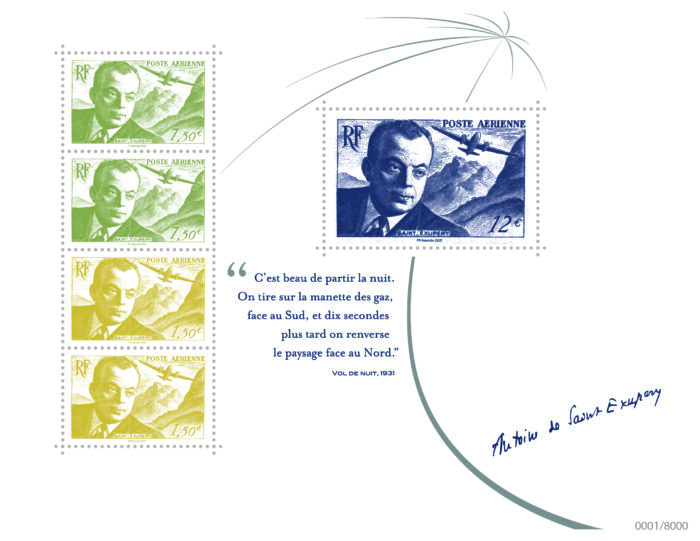 Réédition du timbre « Antoine de Saint Exupéry » de 1948 gravé par Pierre Gandon